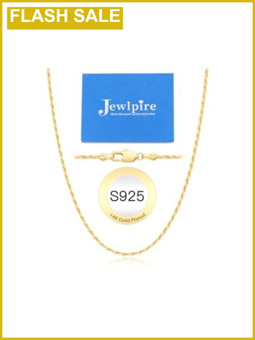 14K Gold Plated 925 Sterling Silver Rope Chain Necklace for Women